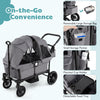 2-seater gray kids wagon stroller with adjustable handlebars, removable storage bag, and practical cup holder for.