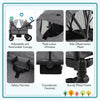 Collapsible 2-seater kids wagon stroller in gray with adjustable canopy, safety harness, and sturdy metal frame.