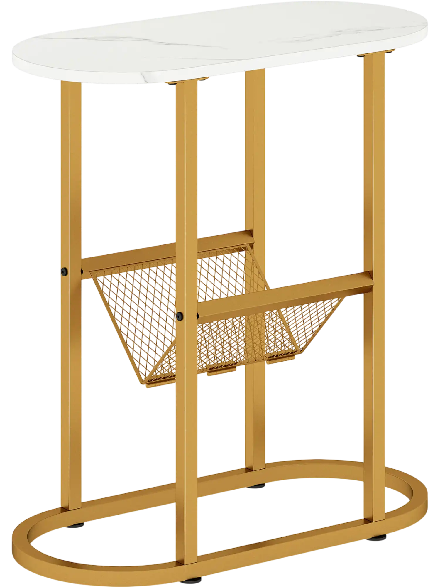 Costway 2-Tier Industrial Oval Side Table w/ Mesh Shelf 79314206 New