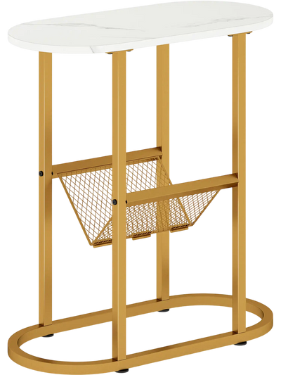 Costway 2-Tier Industrial Oval Side Table w/ Mesh Shelf 79314206 New
