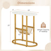 Dimensions of the narrow 2-tier industrial oval side table with white top and mesh shelf, ideal for maximizing storage.
