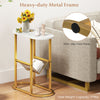 Narrow 2-tier industrial oval side table with white MDF top and mesh shelf, perfect for small spaces and added storage.