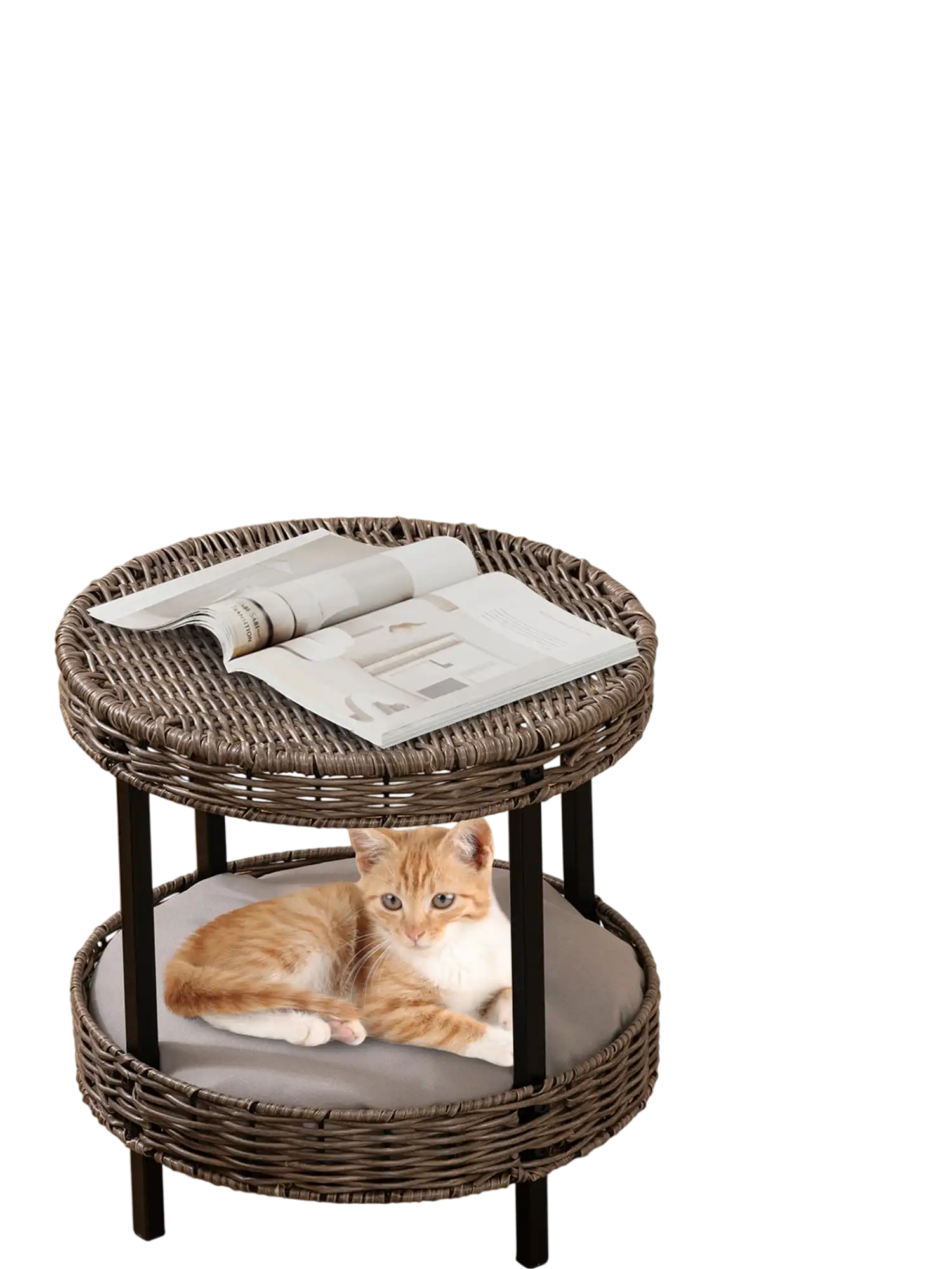 Costway 2-Tier Rattan Cat Nest Removable Padded Cushion Gray 792165348 New