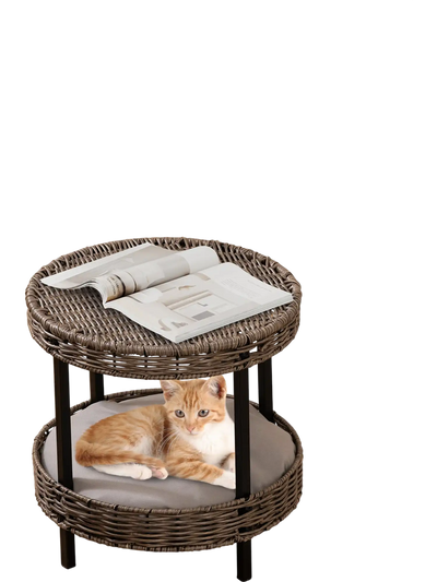 Costway 2-Tier Rattan Cat Nest Removable Padded Cushion Gray 792165348 New