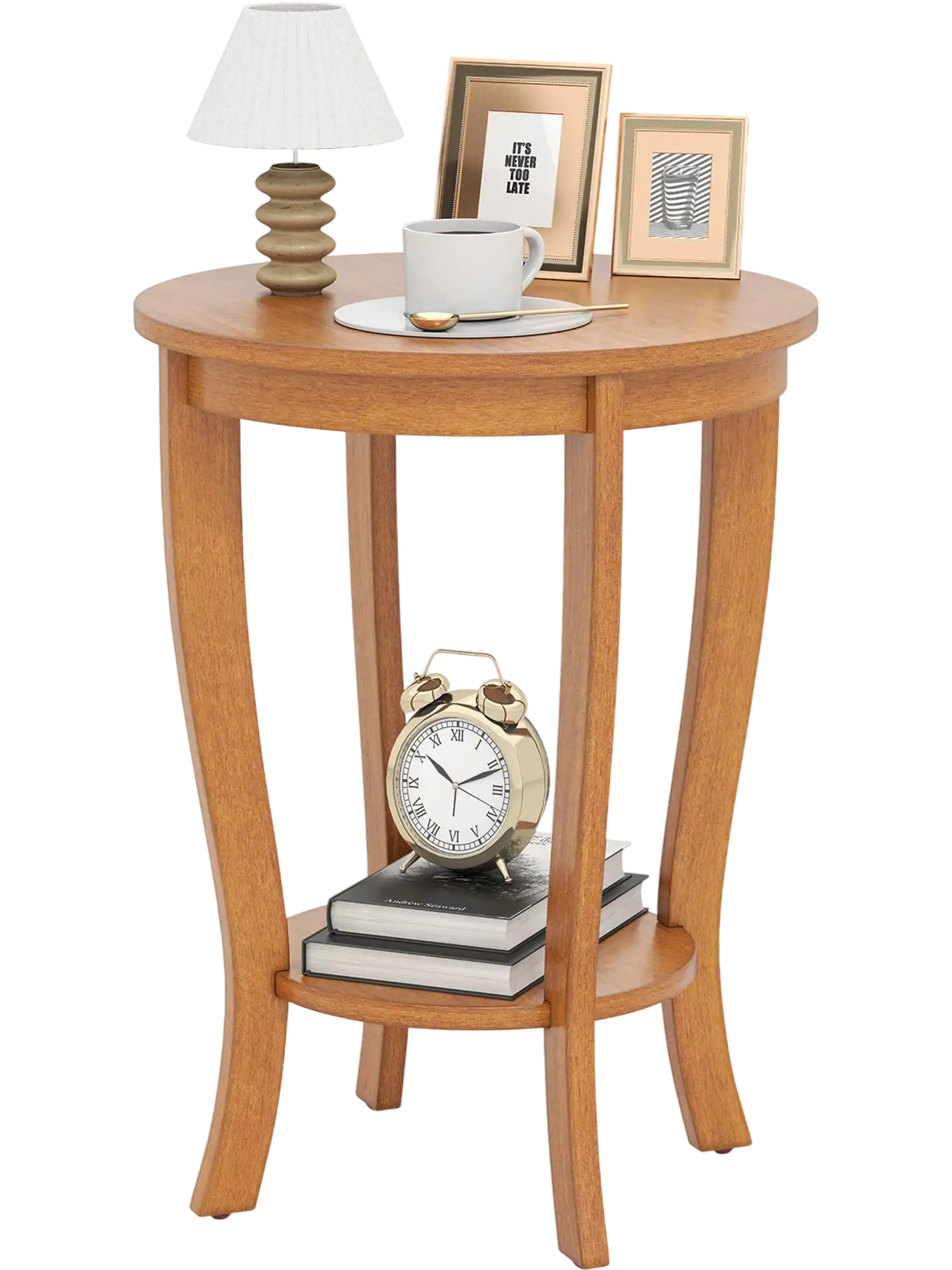 Costway 2-Tier Round End Side Table Solid Wood Legs 74159862 New