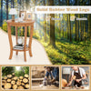 2-tier round end table with solid rubber wood legs, featuring a natural finish, ideal for living room or bedroom use.