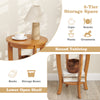 2-tier round end table with solid rubber wood legs, featuring a lower open shelf for books and snacks, ideal for.