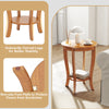 2-tier round end table with solid rubber wood legs, featuring non-slip foot pads for stability and floor protection.