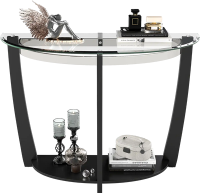 Costway 2-Tier Tempered Glass Console Side Table Open Shelf 21578869 New