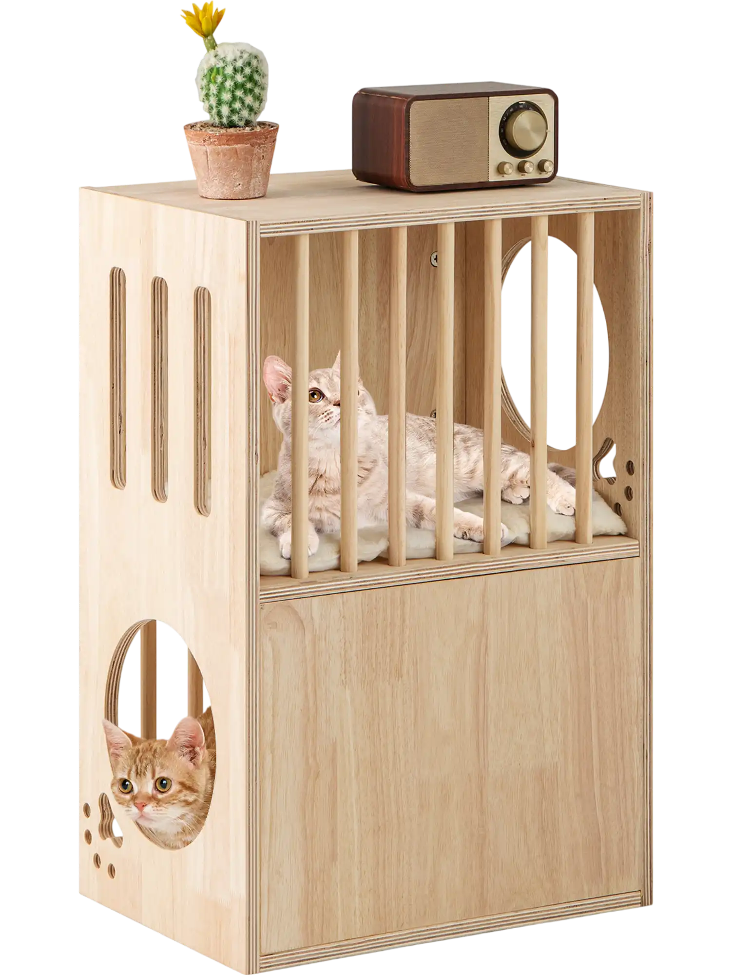 Costway 2-Tier Wooden Indoor Cat Condo House Removable Cushions 418756239 New