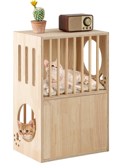 Costway 2-Tier Wooden Indoor Cat Condo House Removable Cushions 418756239 New