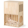 2-tier wooden cat condo with removable cushions and air vents, showcasing a natural finish and spacious design for.