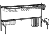 2 Tier Adjustable Over Sink Dish Drying Rack with 8 Hooks