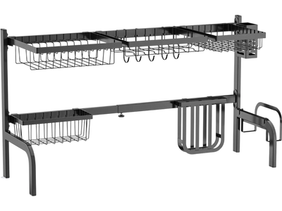 Costway 2-Tier Adjustable Over Sink Dish Drying Rack w/ 8 Hooks 65132948 New
