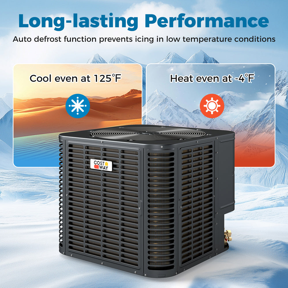 Ultra-low temperature heat pump system operates down to -4°F, featuring inverter technology for efficient year-round.