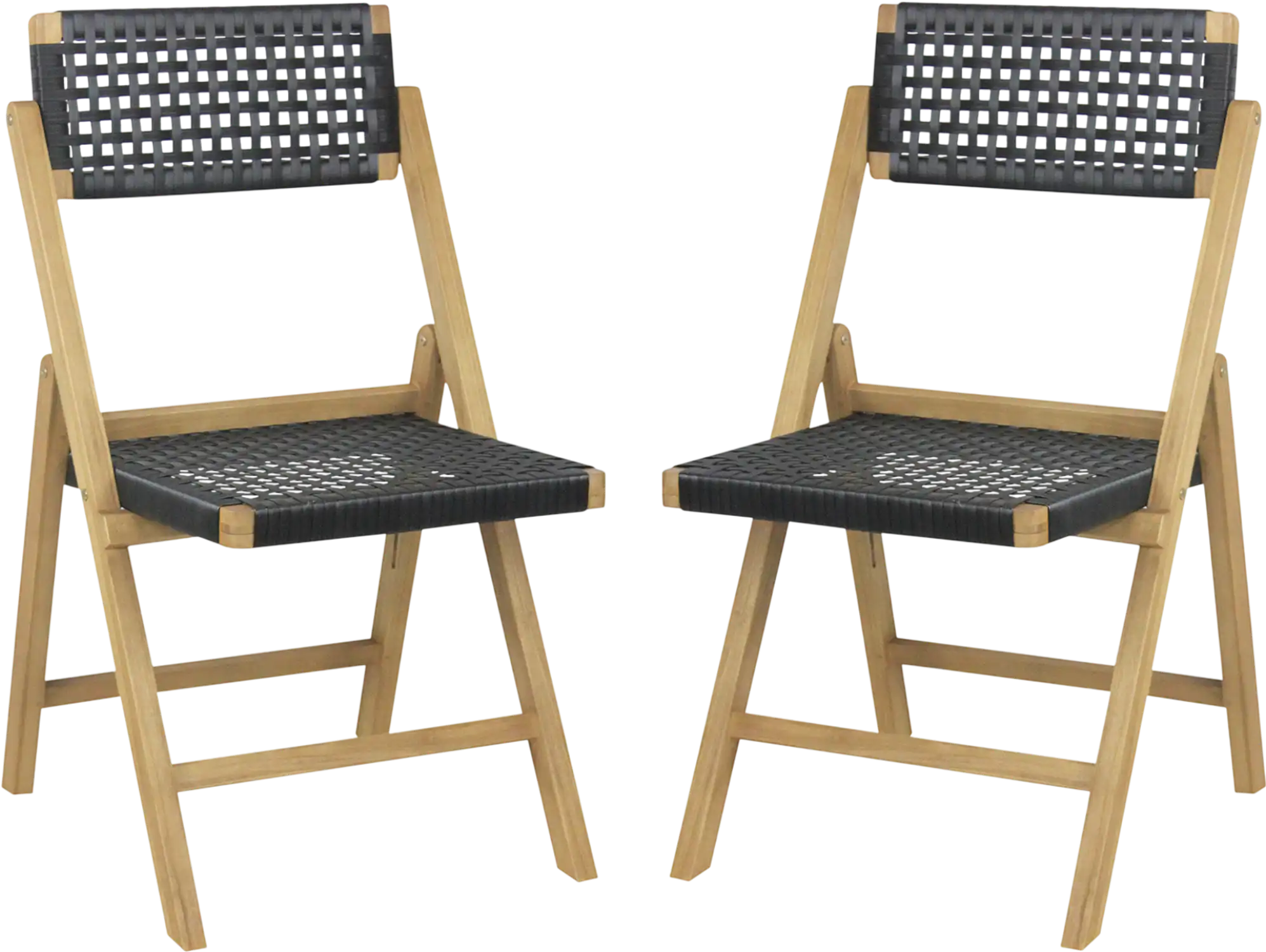 Costway Set of 2 Folding Teak Wood Patio Dining Chairs Woven Rope Seat Back 64258791 New