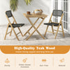 Set of 2 folding chairs made of premium teak wood with woven rope seats, perfect for backyard or poolside use.