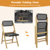 Portable folding chair made of teak wood with woven rope seat, ideal for backyard and camping, showcasing space-saving.