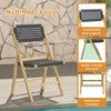 Folding chair with woven rope seat and teak wood frame, ideal for backyard or poolside relaxation.