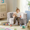 Cozy gray 2-in-1 toddler chair with star patterns, convertible design, perfect for kids' playroom activities.