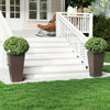 Square taper planters with removable inner buckets, featuring a wood-like texture, ideal for outdoor decor and drainage.