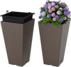 Set of 2 square taper planters with removable inner buckets, featuring a wood-like texture for outdoor and indoor use.