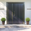 Square taper planters with removable inner buckets, featuring a wood-like texture, perfect for decks and balconies.