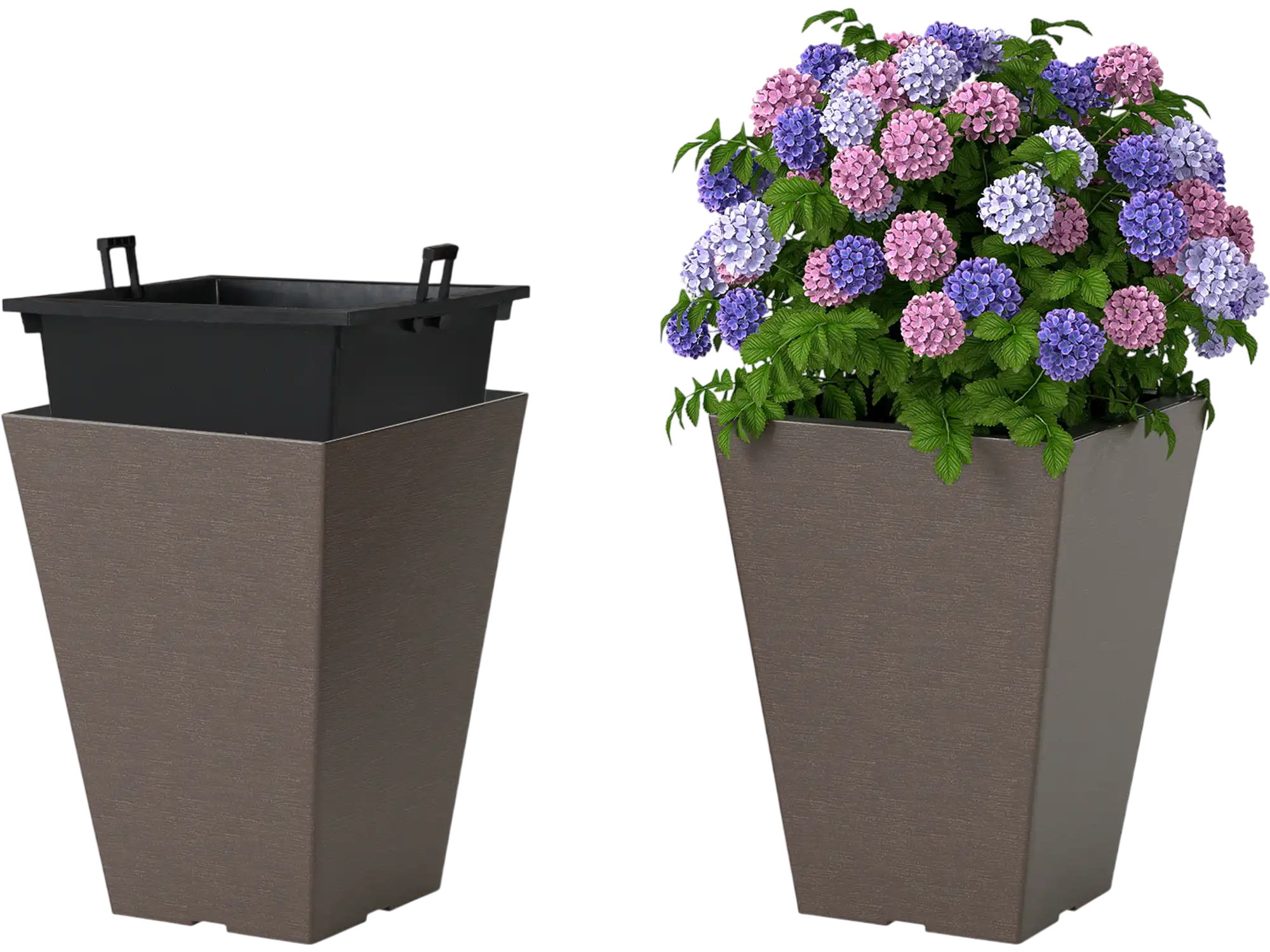Costway Set of 2 Square Taper Planters w/ Drainage Hole & Removable Inner Bucket 15064812 New