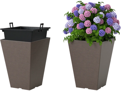 Costway Set of 2 Square Taper Planters w/ Drainage Hole & Removable Inner Bucket 15064812 New