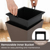 Removable inner bucket of a square taper planter for easy planting and maintenance, featuring a durable wood-like.