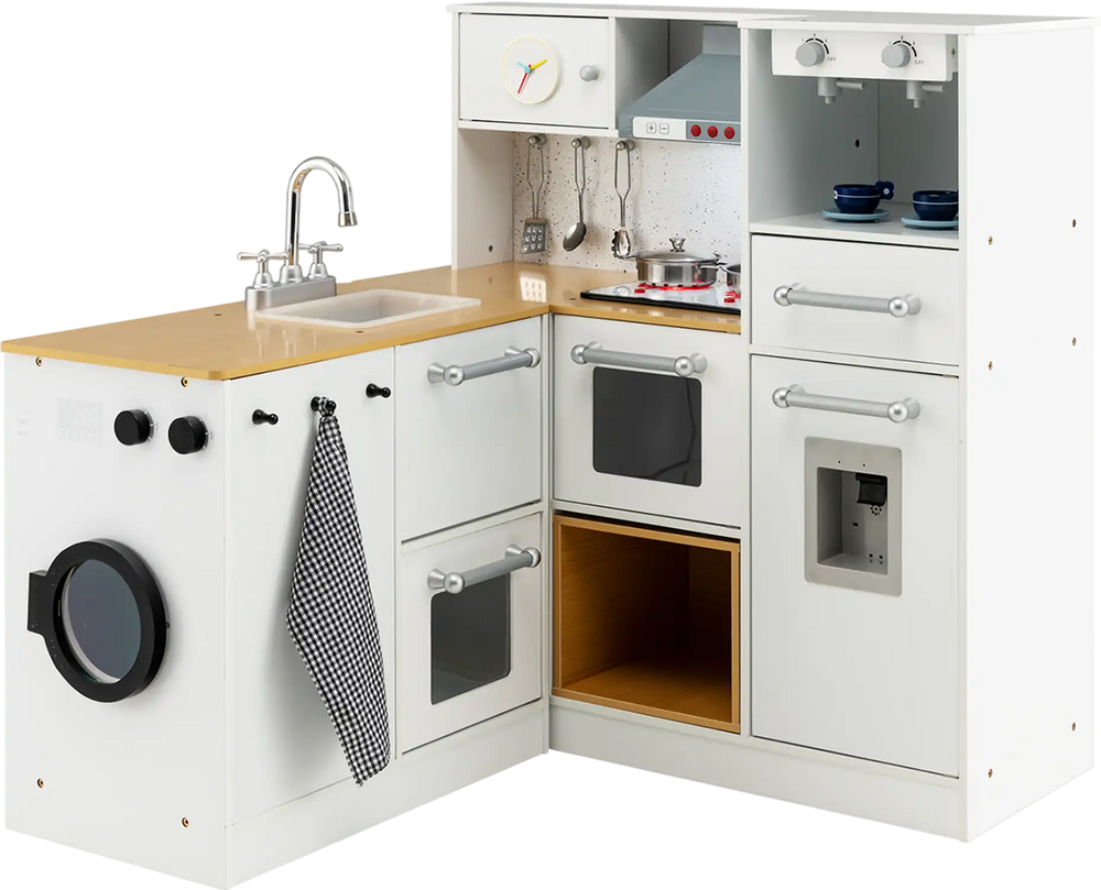 2-Pieces Wooden Kids Kitchen Playset with Light and Sound