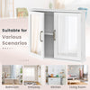 2-tier white wall-mounted mirror storage cabinet with double mirrored doors, ideal for bathroom organization and.