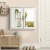 Wall-mounted 2-tier bathroom storage cabinet in white with double mirrored doors, ideal for cosmetics and essentials.