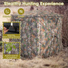 Portable pop-up hunting blind for 2-3 people with camouflage design, silent windows, and easy setup for stealthy.