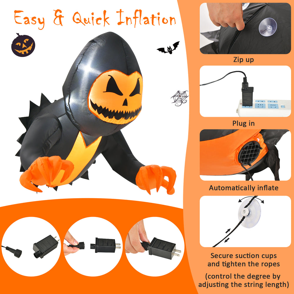 3.3ft inflatable pumpkin head ghost with LED lights, perfect for Halloween yard decor and easy to inflate with a blower.