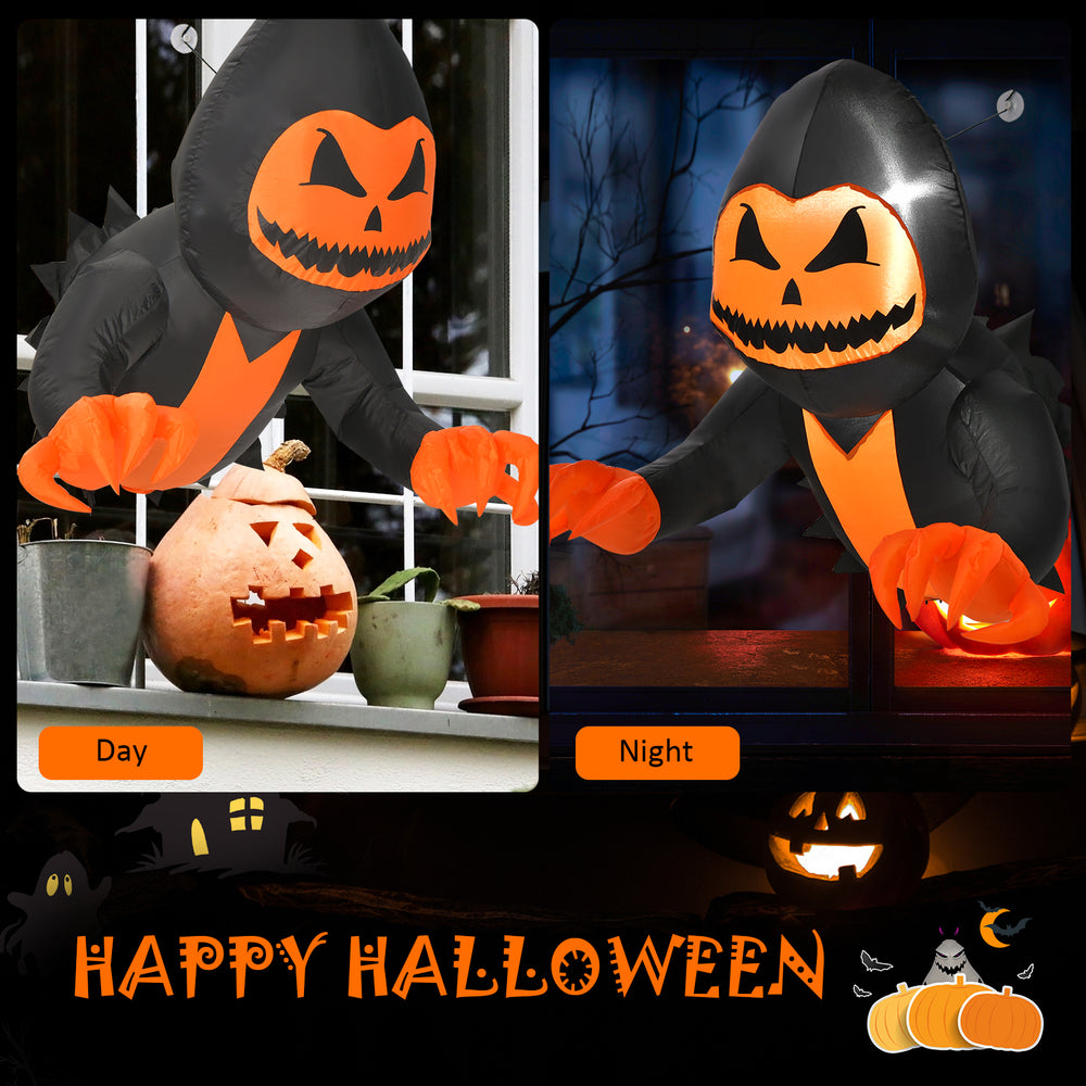 3.3ft inflatable pumpkin head ghost decoration with LED lights for Halloween, perfect for day and night displays.