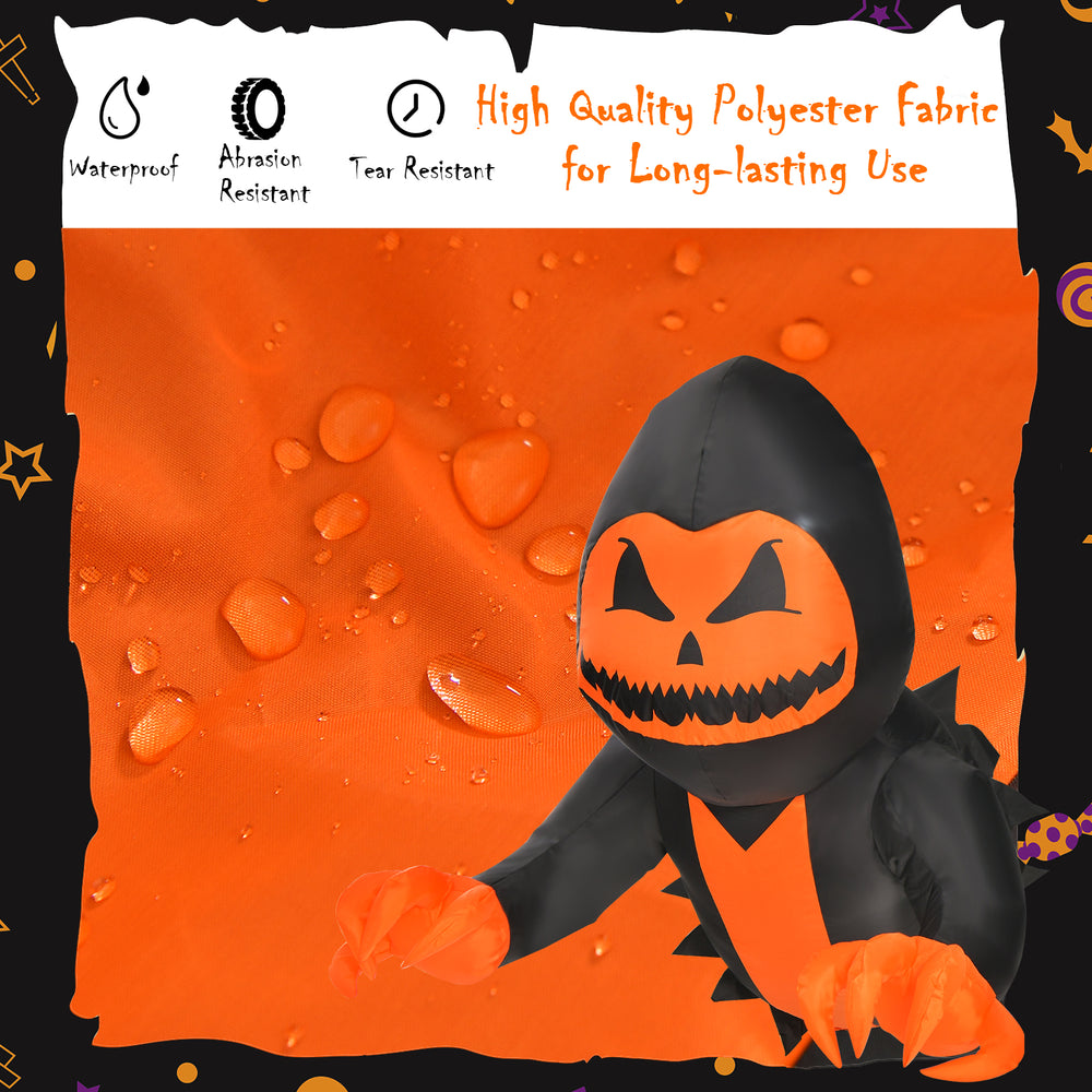 Inflatable 3.3ft pumpkin head ghost made of durable polyester fabric, perfect for Halloween yard decorations.