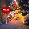 Christmas mailbox with a dog wearing a Santa hat, adorned with 120 warm white LED lights for festive outdoor decor.