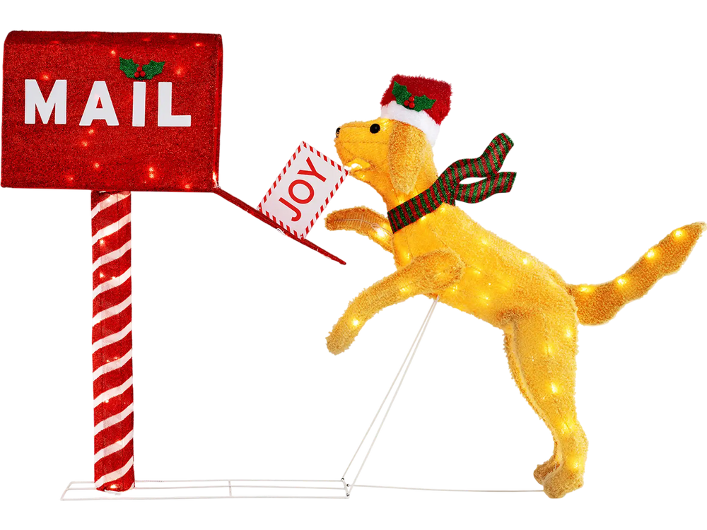 3.5 ft Christmas Mail Box with Dog and 120 Warm White LED Lights