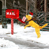 Festive 3.5 ft Christmas mailbox with a dog wearing a Santa hat, illuminated by 120 warm white LED lights for outdoor.