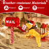Adorable dog in a Santa hat beside a 3.5 ft Christmas mailbox, glowing with 120 warm white LED lights for festive charm.