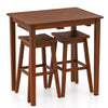 3-piece bar table set in espresso with a solid rubber wood frame, featuring a pub table and 2 saddle stools for small.