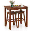 Compact espresso bar table set with a wide MDF tabletop and two saddle stools, ideal for dining or working in small.
