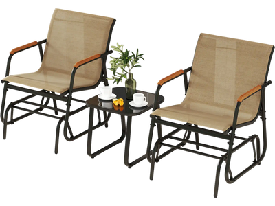 Costway 3-Piece Outdoor Glider Bistro Set Tempered Glass Metal Frame Coffee 849321756 New