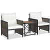 3 Pieces Patio Rattan Furniture Set with Acacia Wood Tabletop-White - Gallery View 1 of 9