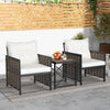 Close-up of the soft white seat cushion with zipper design, part of the 3 Pieces Patio Rattan Furniture Set for outdoor.