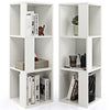 Freestanding 3-tier bookcase in white with 6 open compartments, featuring an asymmetric design for versatile storage.