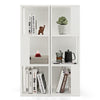 Asymmetric white bookcase featuring 6 open compartments and a smooth top, perfect for stylish storage and display.