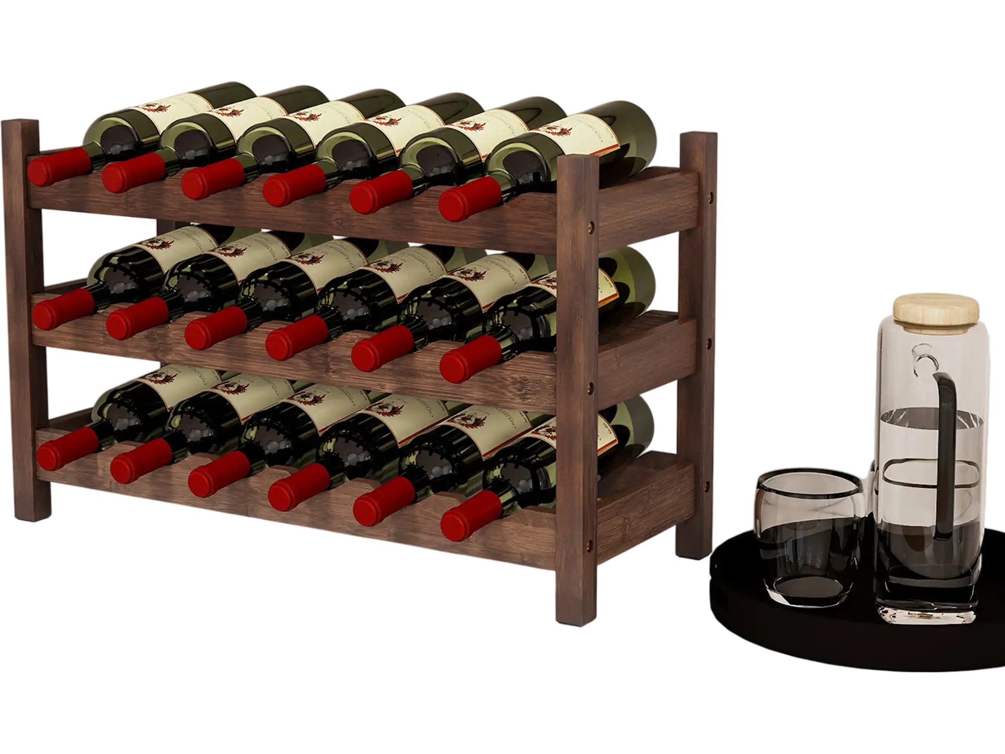 Costway 3-Tier Bamboo Freestanding Countertop Wine Bottle Organizer Coffee 12835746 New