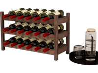 3-tier bamboo wine bottle organizer holding 18 bottles, featuring wave slots for stability, suitable for kitchen or bar.